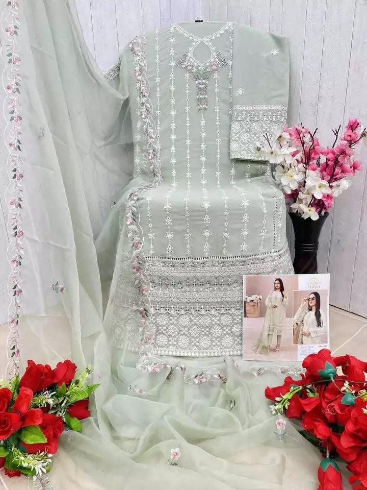 Georgette With Embroidery Sequence Work Top Bottom Dupatta