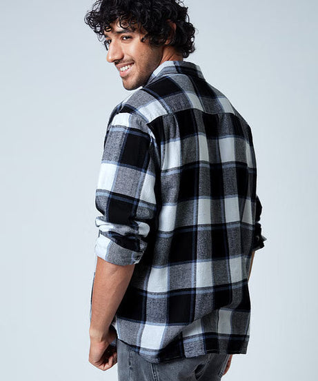 Plaid Grey White Men Utility Shirts