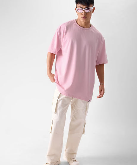 Solids Baby Pink Oversized T-Shirts