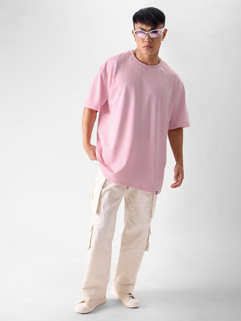 Solids Baby Pink Oversized T-Shirts