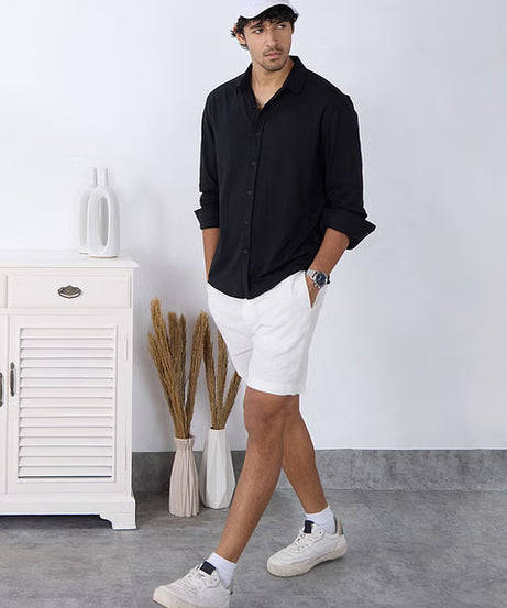 Black Men Textured Shirts