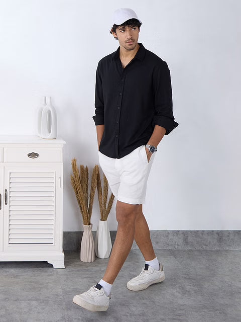 Black Men Textured Shirts