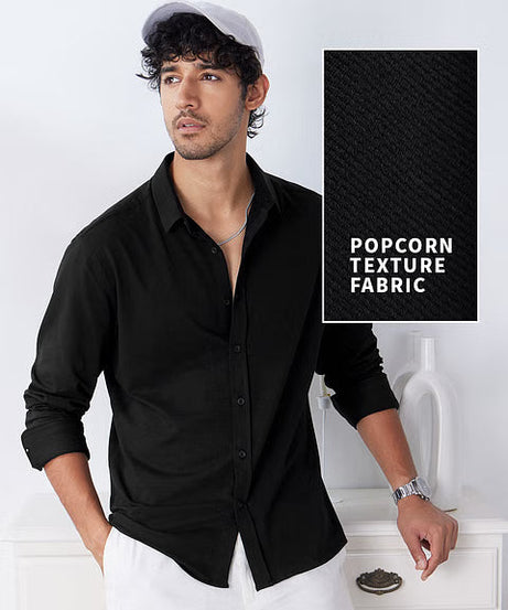 Black Men Textured Shirts