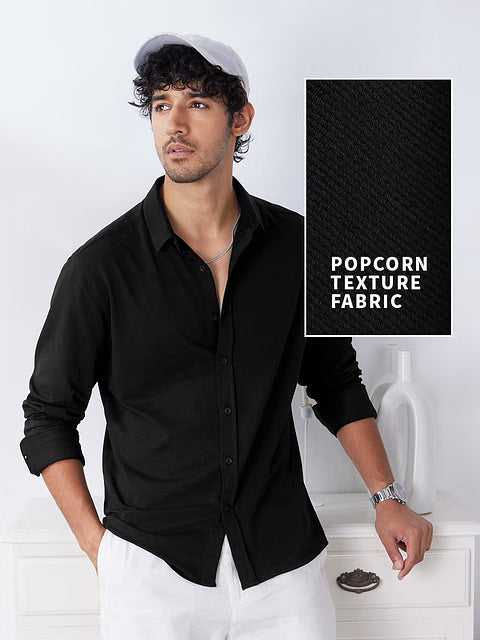 Black Men Textured Shirts