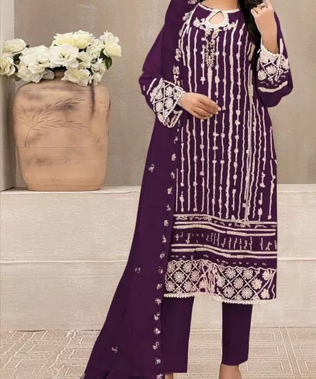 Georgette With Embroidery Sequence Work Top Bottom Dupatta