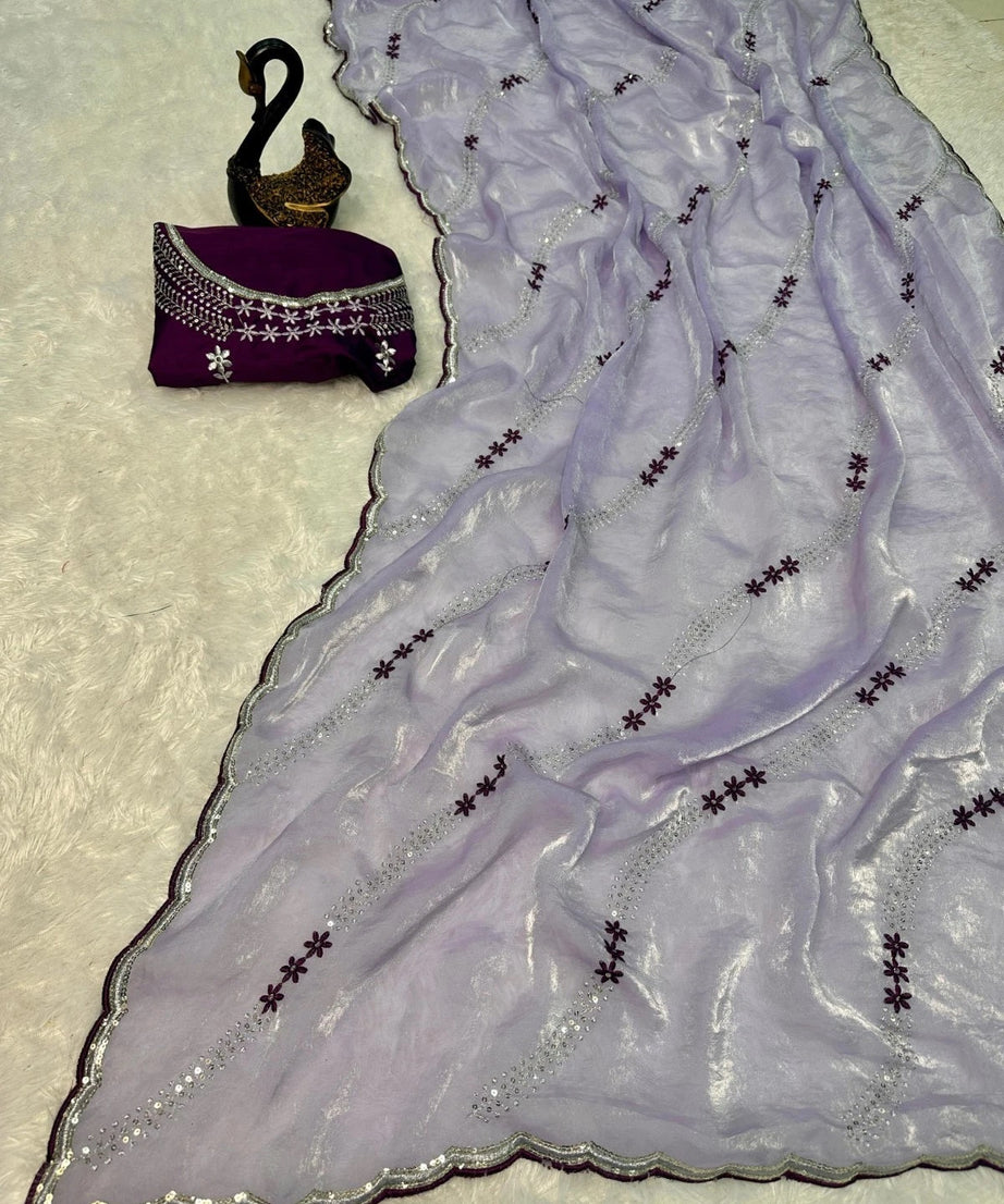 Soft Space Silk Beautiful Designer Light Color's Sari With Blouse