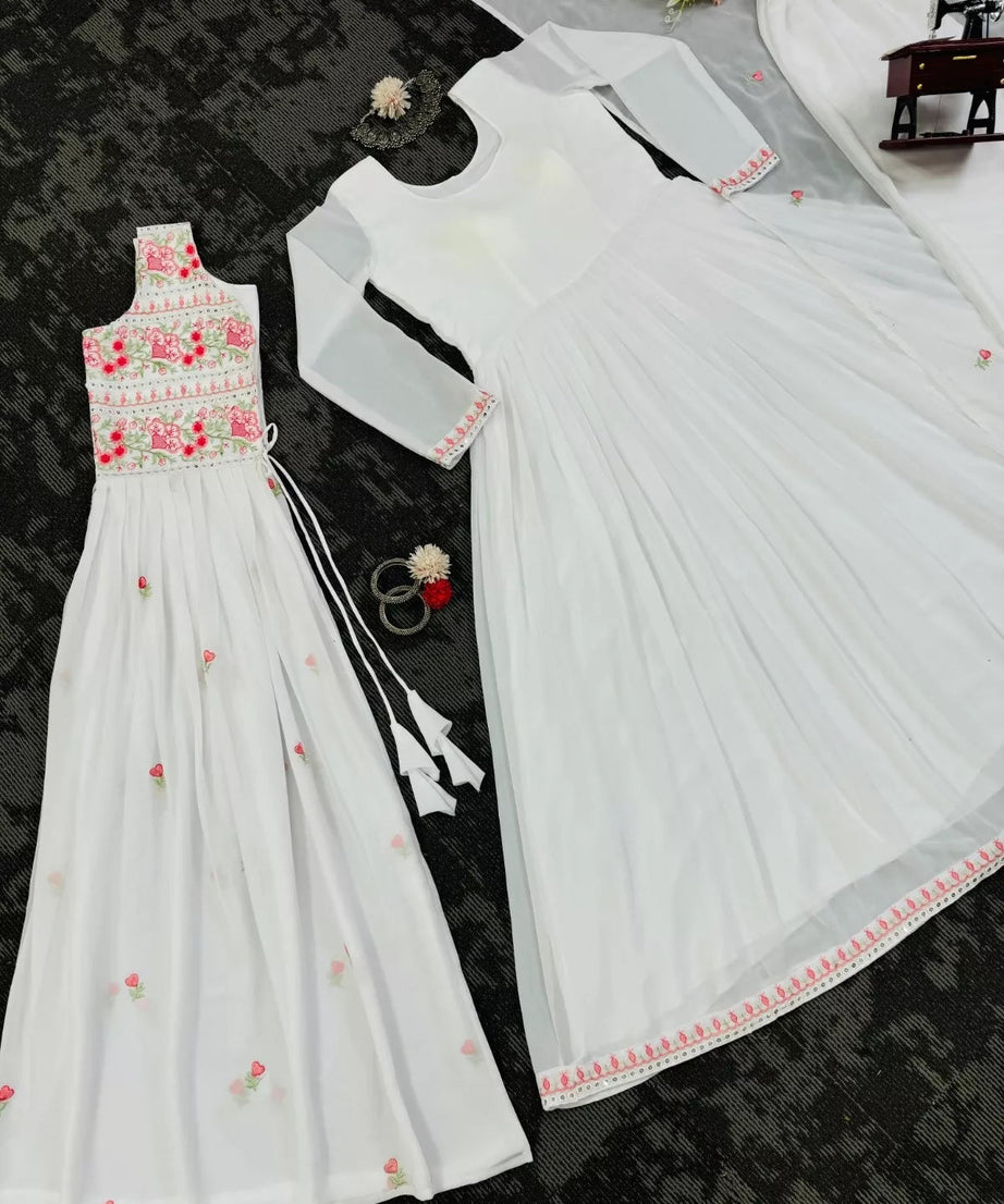 Faux Georgette Bollywood Full Stitched Kurti Shrug & Pant Dupatta