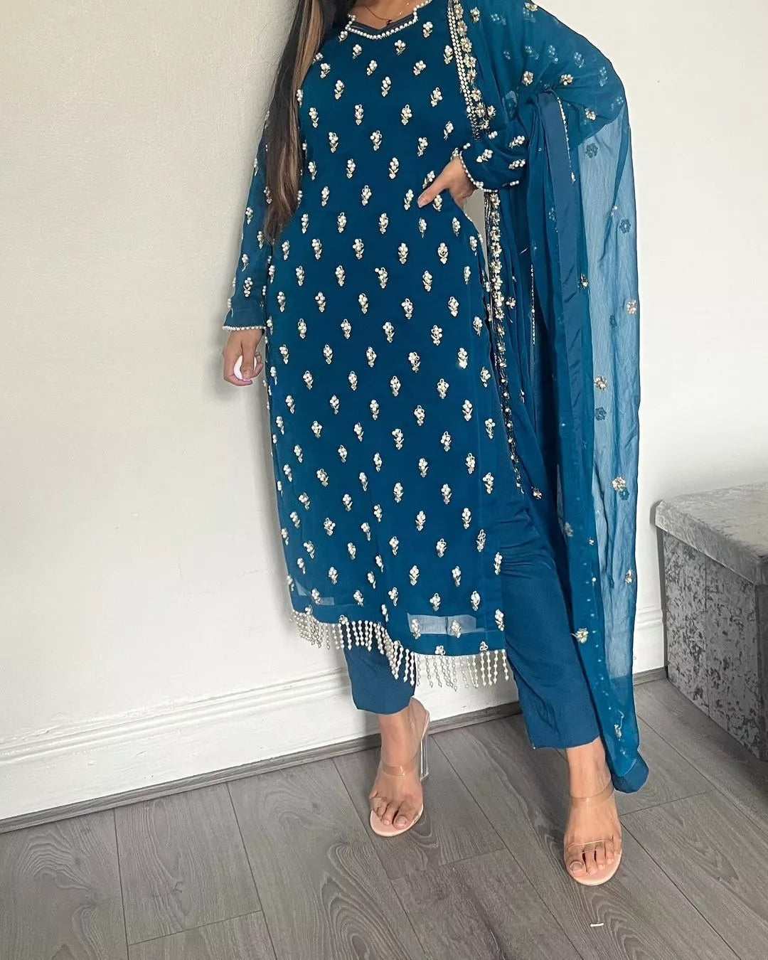 Traditional Fancy Wear Faux Georgette Top Pant With Dupatta