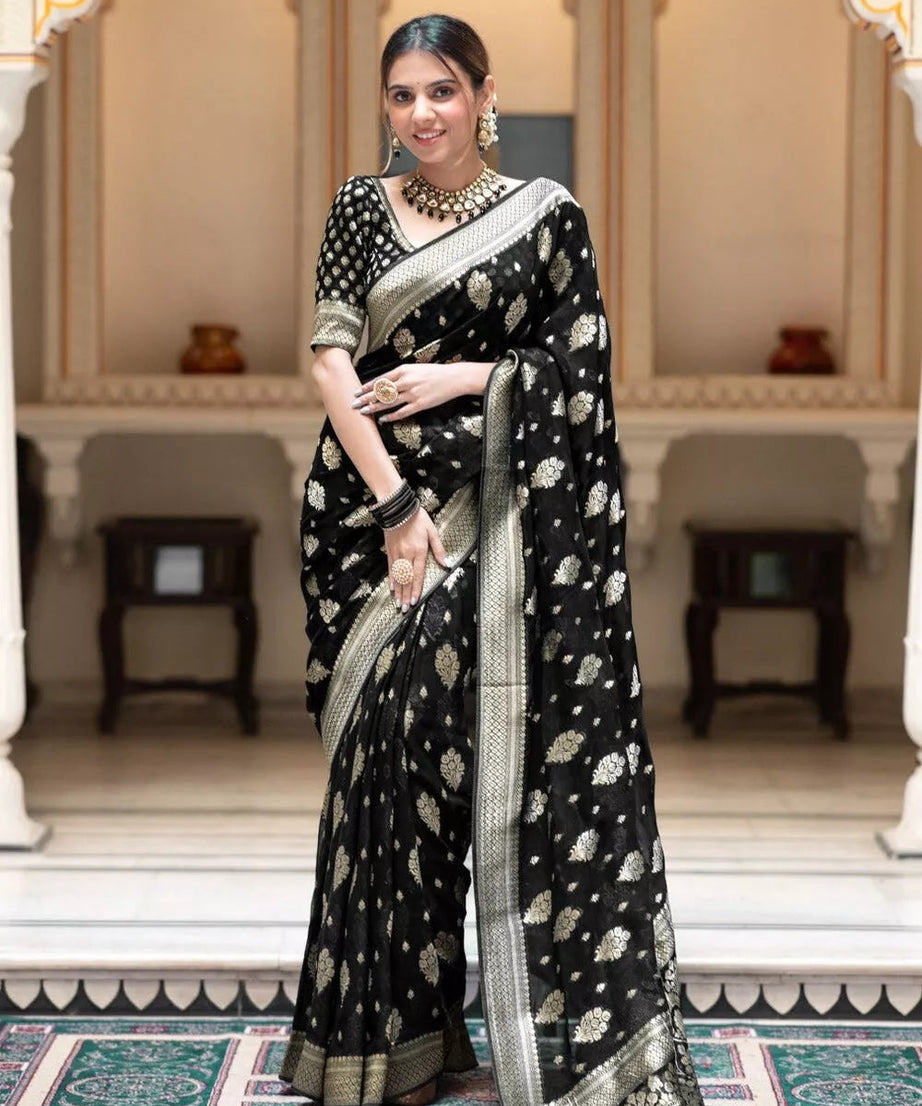 Women's Traditional Banarasi Soft Silk Saree & Blouse