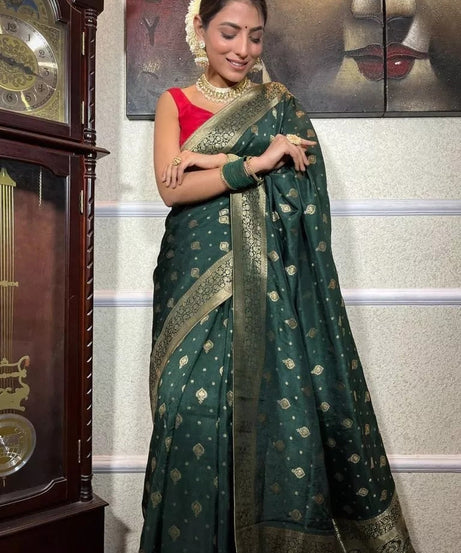 Traditional  Designer Wedding Banarasi Soft Silk Saree & Blouse