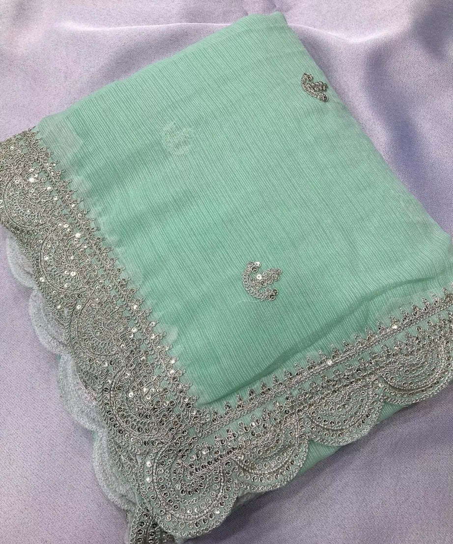 Traditional Party Zomato Chiffon Silk Saree, Wedding Bollywood Sari & Blouse