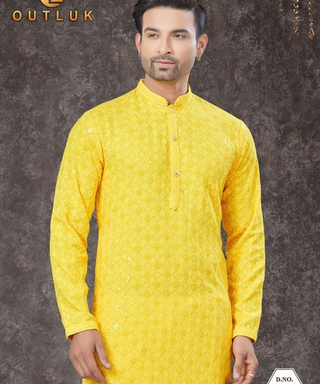 Traditional Wear Rayon Sifly Lakhnawi Kurta Pajama Set For Men's