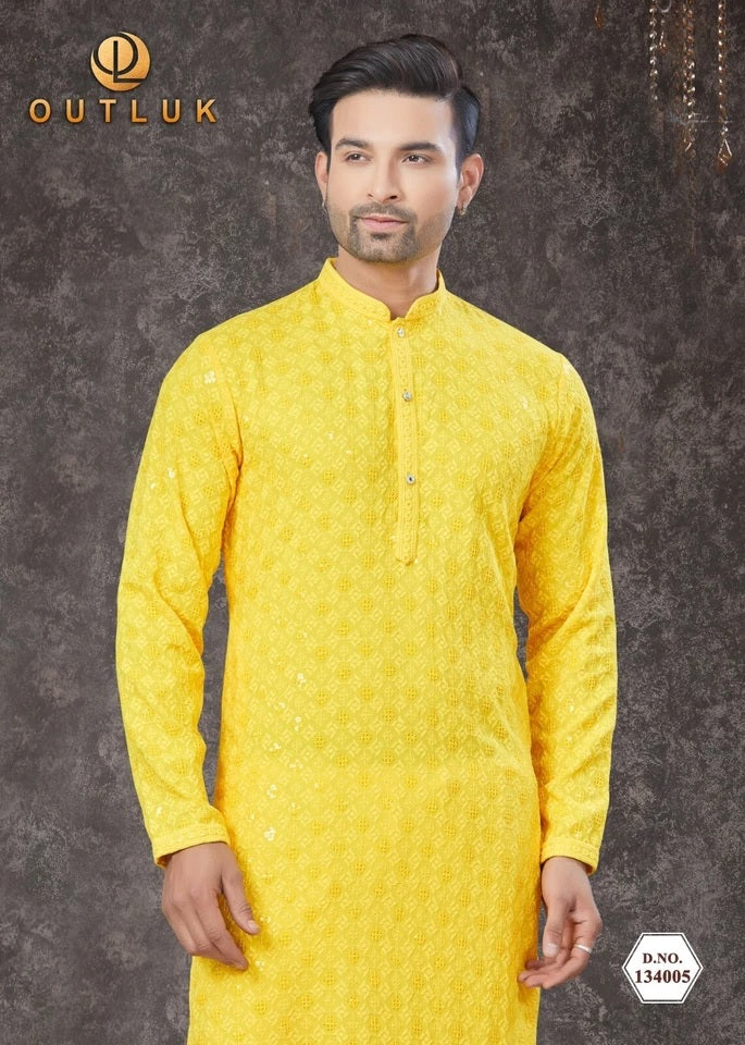 Traditional Wear Rayon Sifly Lakhnawi Kurta Pajama Set For Men's