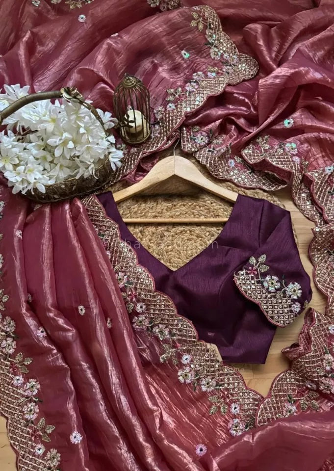 Bollywood Wedding Wear Crunchy Silk Saree, Party Wear Ethnic Sari & Blouse