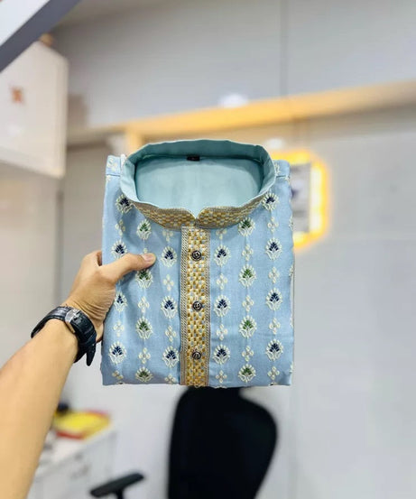 Stitched Heavy Jacquard Silk Indian Traditional Look Kurta Pajama For Men's