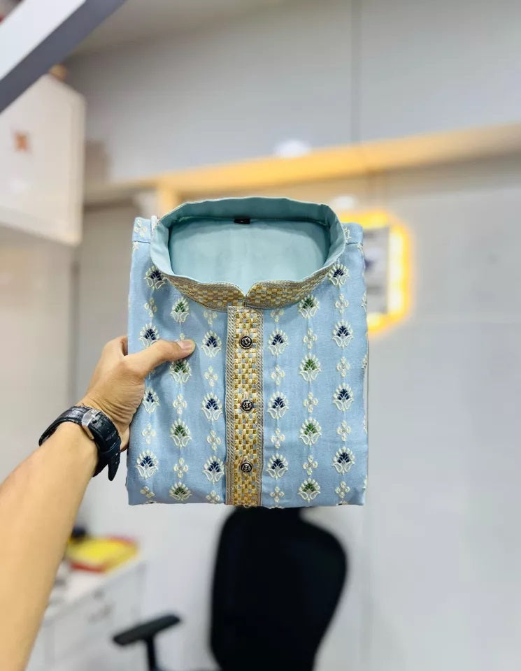 Stitched Heavy Jacquard Silk Indian Traditional Look Kurta Pajama For Men's