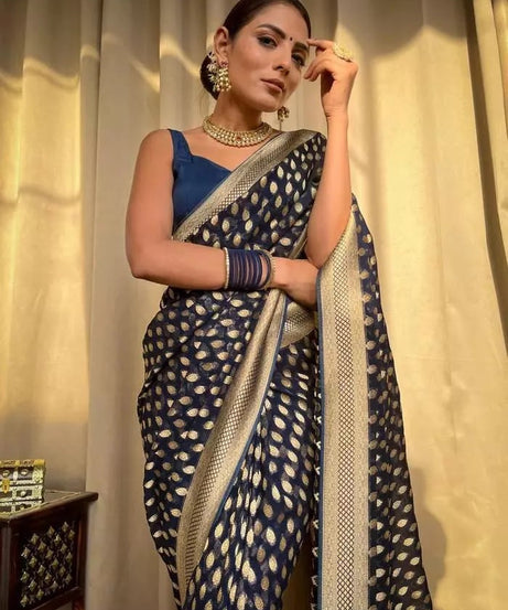 Banarasi Soft Silk Yellow Sari & Blouse