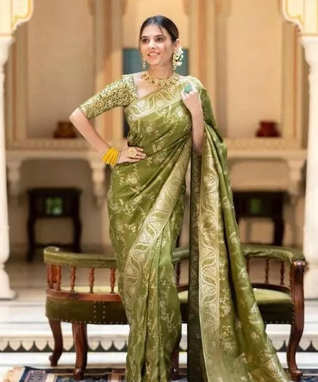 Soft Lichi Silk Indian Party Wear Sari With Blouse