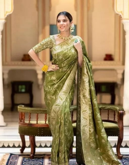 Soft Lichi Silk Indian Party Wear Sari With Blouse