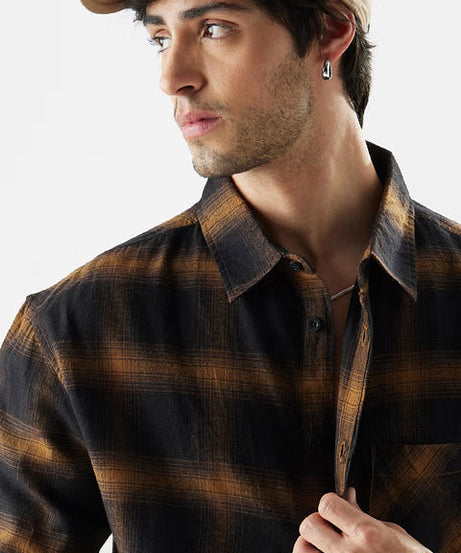Dark Topaz (Plaid) Men Relaxed Shirts