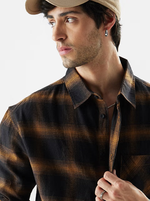 Dark Topaz (Plaid) Men Relaxed Shirts