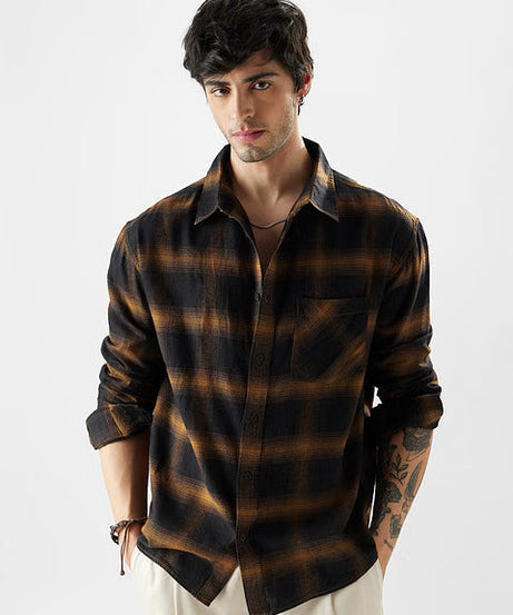 Dark Topaz (Plaid) Men Relaxed Shirts