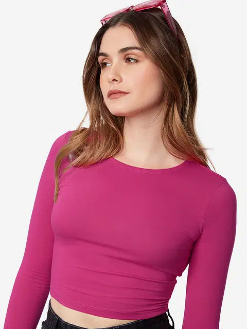 Solids Hot Pink (Cropped Fit) Women Cropped Tops