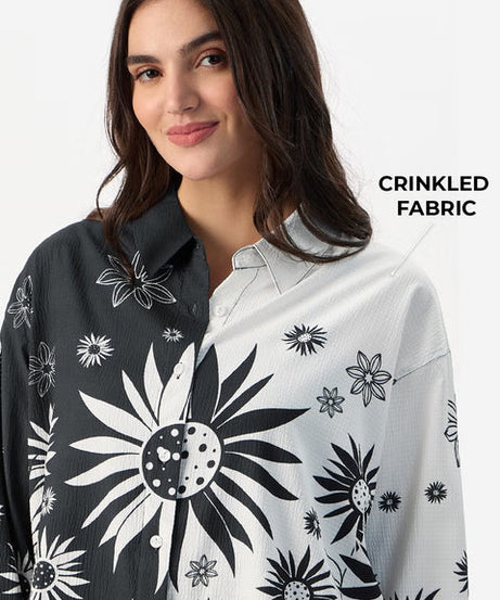 Floral Yin Yang Women Boyfriend Shirts