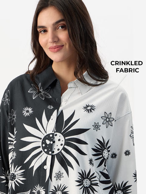 Floral Yin Yang Women Boyfriend Shirts