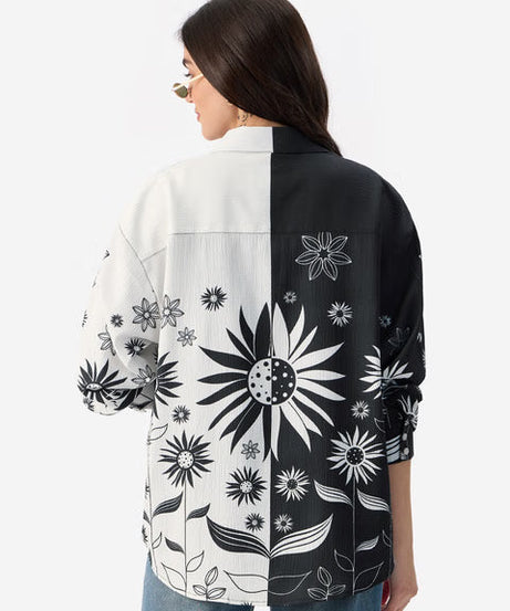 Floral Yin Yang Women Boyfriend Shirts