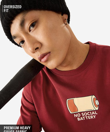 No Social Battery Oversized T-Shirts
