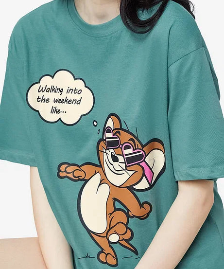 Tom And Jerry Weekend Women Oversized T-Shirts