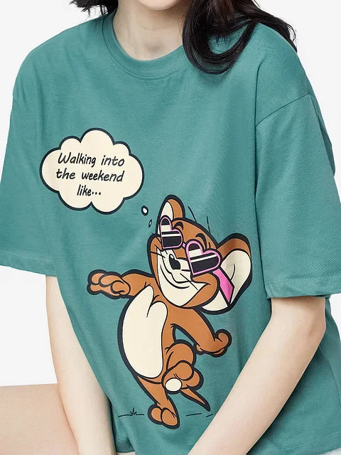 Tom And Jerry Weekend Women Oversized T-Shirts