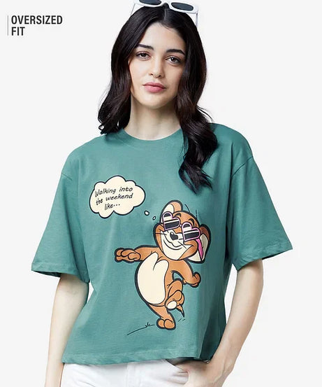 Tom And Jerry Weekend Women Oversized T-Shirts