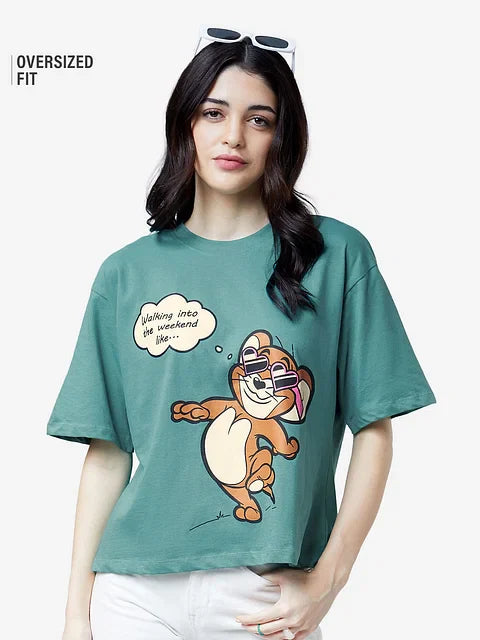 Tom And Jerry Weekend Women Oversized T-Shirts