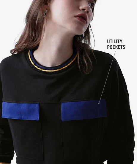 Black & Blue Women Oversized Cropped T-Shirts