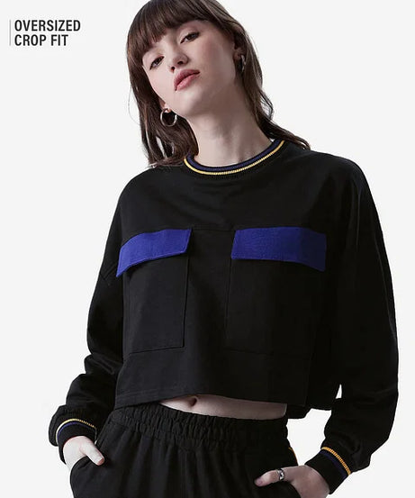 Black & Blue Women Oversized Cropped T-Shirts