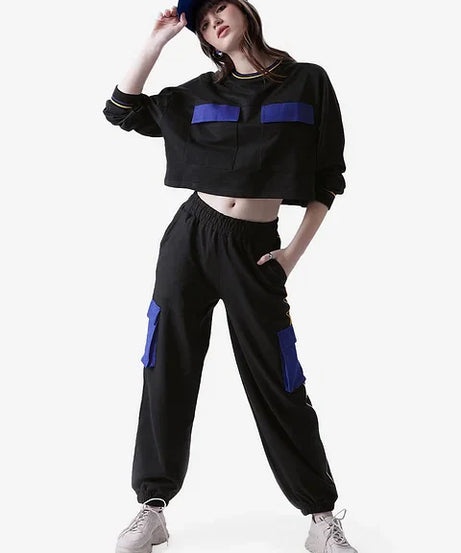 Black & Blue Women Oversized Cropped T-Shirts