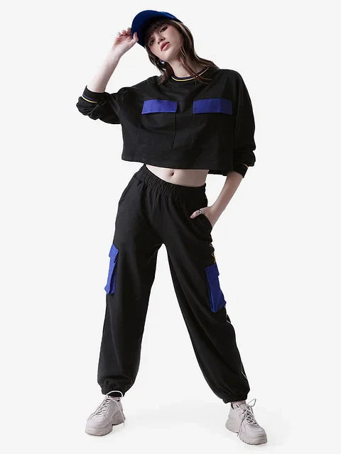 Black & Blue Women Oversized Cropped T-Shirts