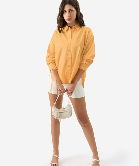 Cotton Linen Sunny Orange Women Boyfriend Shirts