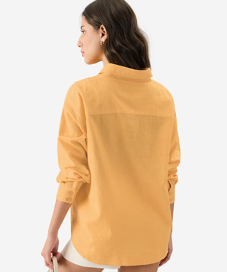 Cotton Linen Sunny Orange Women Boyfriend Shirts