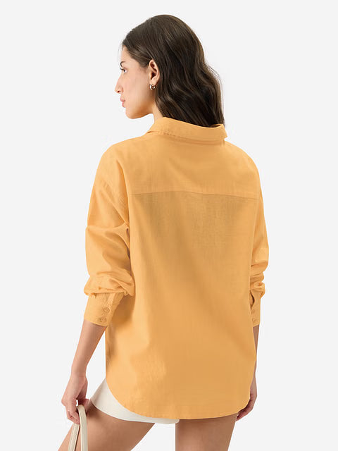 Cotton Linen Sunny Orange Women Boyfriend Shirts