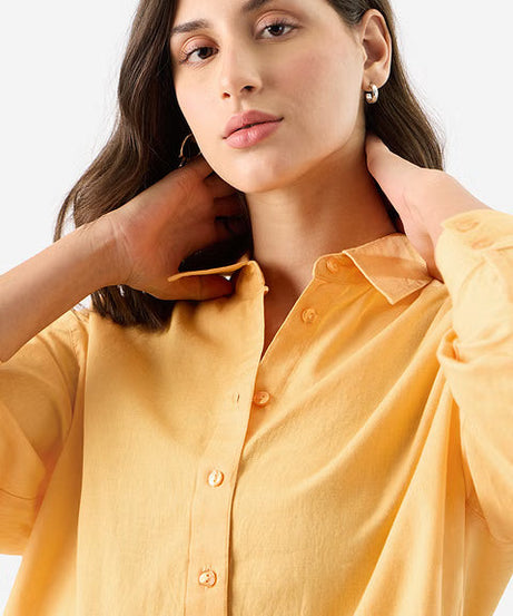 Cotton Linen Sunny Orange Women Boyfriend Shirts