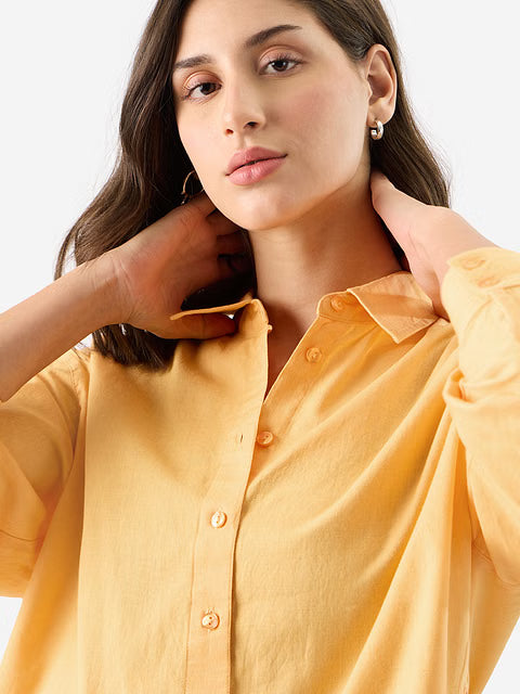 Cotton Linen Sunny Orange Women Boyfriend Shirts