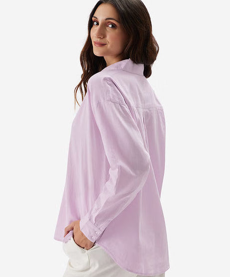 Cotton Linen Lavender Women Boyfriend Shirts