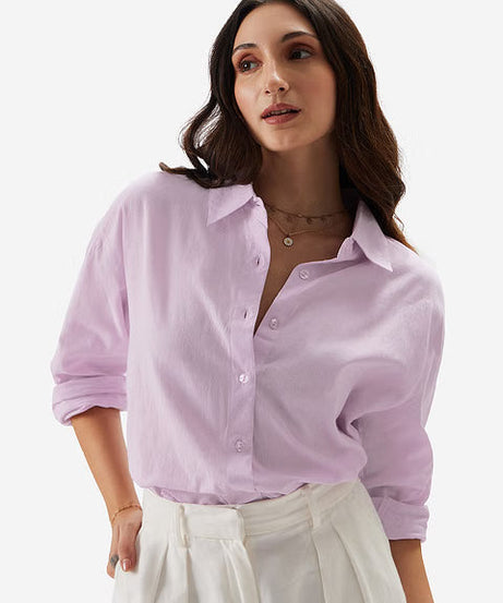 Cotton Linen Lavender Women Boyfriend Shirts