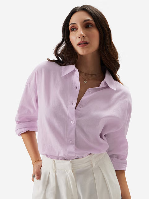 Cotton Linen Lavender Women Boyfriend Shirts