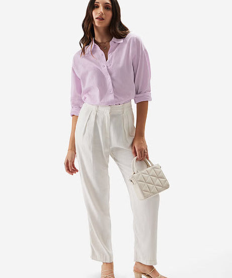 Cotton Linen Lavender Women Boyfriend Shirts