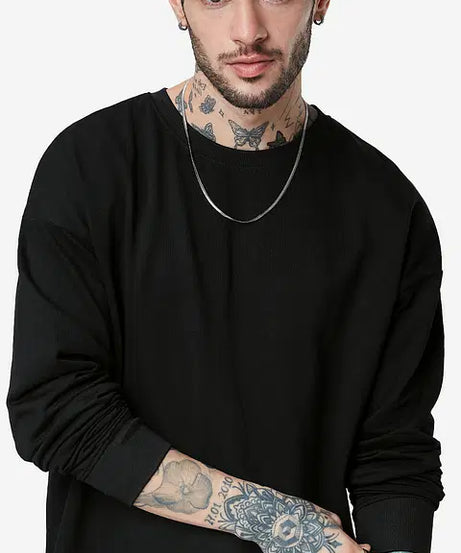 Solids Black (Oversized) Oversized Full Sleeve T-Shirts
