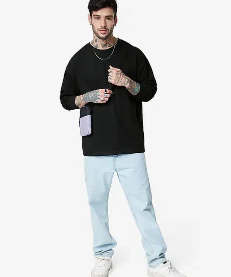Solids Black (Oversized) Oversized Full Sleeve T-Shirts